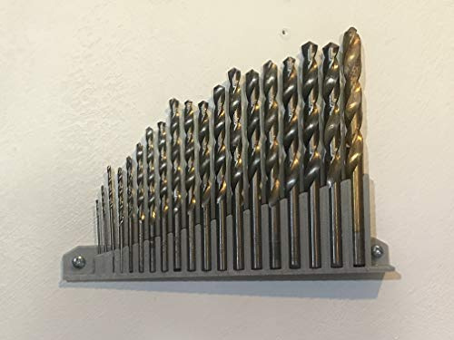 Jabtek Drill BIT Holder Wall Bracket, Tough ABS Plastic, 19 Holes for Standard Drill Set Sizes, Fixes with Two Screws (Supplied), Grey