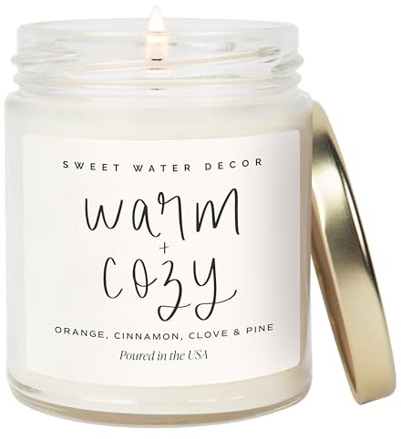 Sweet Water Decor Warm and Cozy Candle - Pine Cinnamon & Fir Winter Scented Soy Candles for Home | 9oz Clear Jar, 40 Hour Burn Time, Made in The USA