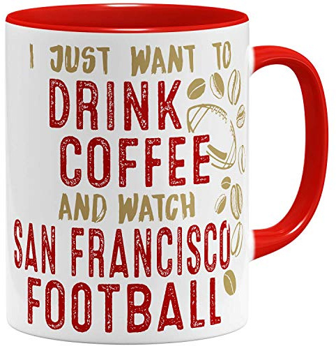 OM3® - San-Francisco-Coffee - Tasse - Keramik Becher - American Football Mug - 11oz 325ml - Beidseitig Bedruckt - Rot