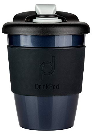 Drink Pod wiederverwendbarer BPA-frei 340 ml 12 oz Kaffeebecher/Reisetasse aus Kunststoff – NIGHT, SCHWARZ