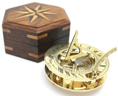 Nautical Replica Hub Reloj de Sol y brújula en Caja de Madera Dura