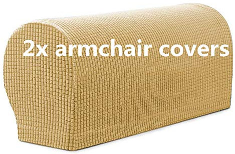Sxspace Sofa Armrest Protectors for Armchairs, Sofas, Non-Slip Armchair, 2PCS/Set Fleece Premium Armrest Covers Stretchy Chair Sofa Couch Arm Protector Stretch Fit (Beige)