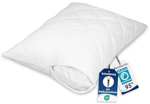 ZOLLNER copricuscino trapuntato 50x70 cm - copertura protettiva traspirante con cerniera - misto cotone - lavabile fino a 95° C - qualità alberghiera - certificato Oeko Tex®