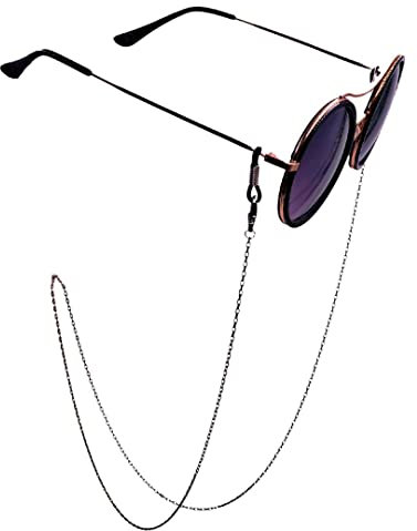 Julesmar Brillenkette TENERIFFA Damen/Schwarz mit goldfarbenen Schimmer - Elegante Brillenkordel, Brillenband für Sonnenbrille, Lesebrille - Sunglasses Chain, Black Glitter - Nickefrei & Rostfrei