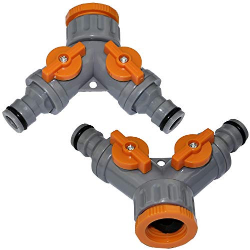 AERZETIX - C47467 - Set mit 2 Armaturen/selektoren mit hahn/absperrventil 1/2'' und 3/4'' bis 1/2'' mit 2 Wege für gartenschlauch - ableitung in Y - verteiler/abscheider - Kunststoff