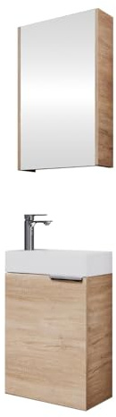 Planetmöbel Waschtischunterschrank mit Spiegelschrank Badmöbel | Set 40cm, Badezimmer Gäste WC Sonoma Eiche