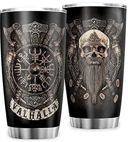 Zbbfwu Wikinger Walhalla Schädel Kaffeebecher to go Thermobecher Edelstahl Auslaufsicher Kaffeetasse Tumbler White 600ml