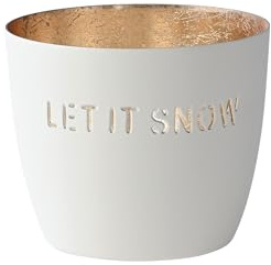 Madras, Windlicht, M, Motiv: Let it snow, weiß/gold, H8,5cm, D10cm