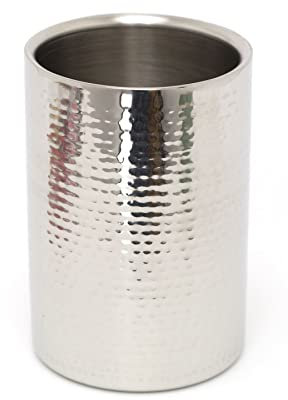 Stylish Hammered Silver Stainless Steel Bottle Wine Cooler | Prosecco Chiller Champagne Wine Ice Bucket | Double Walled Wine Bottle Holders