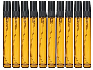 Imirootree - 25 flaconi spray in vetro, confezione portatile, flacone marrone, spruzzatore nero, tappo nero, nebulizzatore per campioni di profumo e cosmetici, per pulizia, viaggio, oli essenziali (10