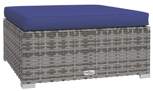 vidaXL Gartenhocker mit Kissen Sitzhocker Hocker Rattanhocker Gartenmöbel Terrassenhocker Fußstütze Stahlrahmen Grau 70x70x30cm Poly Rattan