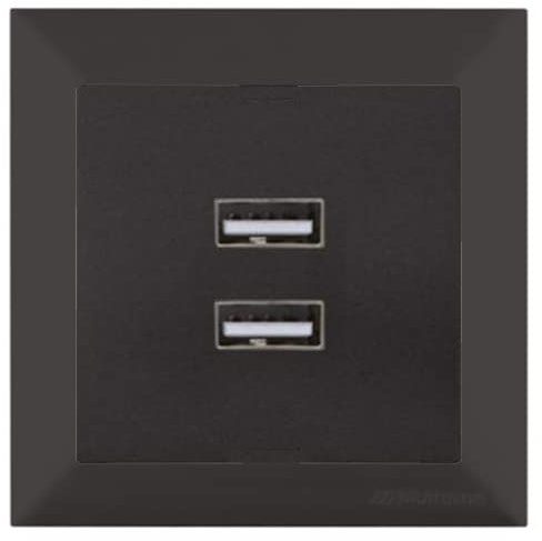 Mutlusan CANDELA Set: 2 fach USB Ladesteckdose/Steckdose/Aufladedose/Netzteil mit Rahmen - Unterputz, Einbau, Wandeinbau - schwarz matt/Dunkel