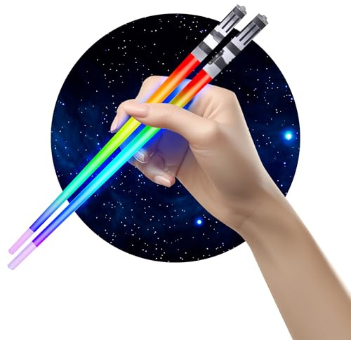 Lichtschwert-Essstäbchen, beleuchtet, Stern-Essstäbchen, Mini-Lichtschwert, lustiges Chop, coole Essstäbchen, Lichtschwert-Essstäbchen, LED-Essstäbchen, 8 Modi, 1 Paar, Frostspitze