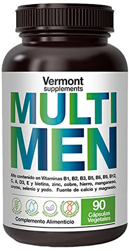 Multivitamínico para Hombre - 90 Cápsulas MULTI MEN, Complemento Completo que aporta 13 Vitaminas (A, B, C, D, E...), 9 Minerales y Nutrientes Activos, sin Gluten - Multivitaminas Vermont Supplements