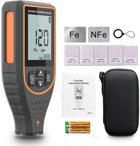 S.Fine Schichtdickenmessgerät für Auto, Digitales Lackdickenmessgerät für Auto Beschichtungstiefenprüfer mit Auflösung 0,1µm, Automatische Materialerkennung Fe und Nfe