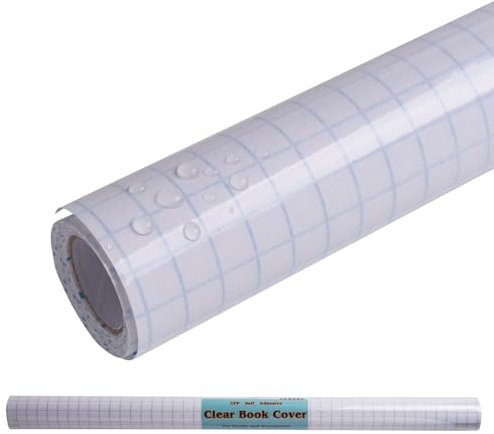 LParkin Buchfolie Selbstklebend Transparent, 45 x 150 cm, Reiß- & Wasserfest Buchfolie Transparent, 0,07 mm Dick Buchschutzfolie Selbstklebend, Glänzende Buchfolie aus Robuster Polypropylen-Folie