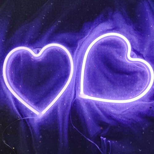 2 Stück Lila Herz Neon Schild für Valentinstag und Hochzeitsdekoration | Valentinstag Neon Schild, Batterie oder USB Betriebenes Herz Leuchtschild für Hochzeit und Valentinstagsparty Dekoration
