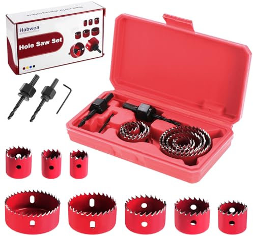 Habwea 11PCS Coronas Perforadoras Corona Taladro 19 – 64 mm Sierras de Corona Taladro Sierras Perforadoras con Llaves Hexagonales y Broca, Corona para Madera Pladur PVC y Plástico