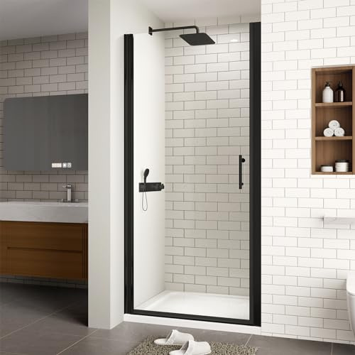 ACE DECOR 32-33.4 W x 72 H Frameless Pivot Shower Door, 1/4 (6mm) Clear SGCC Tempered Glass Shower Door, Pivot Swing Shower Glass Door in Matte Black Finish, Reversible Installation