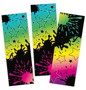 Limonia 6 Lesezeichen Set Papier Mitbringsel Gastgeschenk Mitgebsel Giveaways zum Kindergeburtstag Motto-Party Fest Feier Event Jungen Jungs Boys Mädchen Schule Kindergarten schwarz bunt neon
