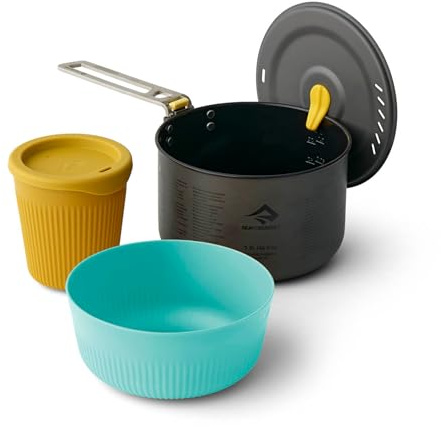 SEA TO SUMMIT - Frontier One Pot Cook Set - Ultraleichtes Kochset - 1 Person, 3-teilig - Topf mit Antihaftbeschichtung 1,3 L + kleine Schüssel + Becher - Camping - aus harteloxiertem Aluminium - 341 g