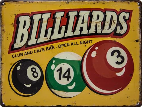 Großes geprägtes 40 x 30 cm Blechschild – Billard, Pool – Deko Schild