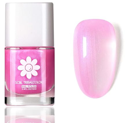 Pink Nail Polish - Pearl Nail Polish - Aurora Bright Pink Shimmer Nail Polish - High Glossy Shine Long Lasting Nail Varnish - Air Dry No Need UV Eco-Friendly DIY Nail Art