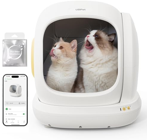 UBPET C20 Big-Opening Self Cleaning Cat Litter Tray Automatic Litter Box, 0 Cat-trap Risk | Deodorize | Low Entry | APP Control Electric Smart Robot Litter Box for Multiple Cats