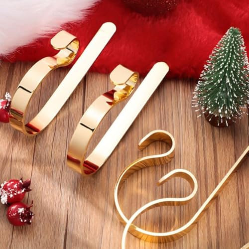 4 Stück Weihnachtsstrumpf-Kaminhaken, Kaminhaken, Weihnachtsstrumpfregal für Weihnachtsbaum, Kamin, Weihnachtsfeier, Urlaubsdekoration (Gold)