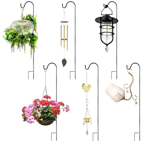 Abaigeal Lot de 6 crochets de berger pour lampes de jardin, hauteur réglable de 80,5 cm, crochets de bergers avec base, crochets de bordure de jardin en métal pour lanternes, paniers de plantes, 4