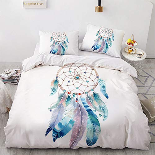 CHCHNXY Bettwäsche 200x200,Weißer Traumfänger 3 Teilig Weich Und Atmungsaktiv Bettwäsche-Set,Für Jugendliche Erwachsene 1 Bettbezüge Mit Reißverschluss Und 2 Kissenbezug 80x80cm