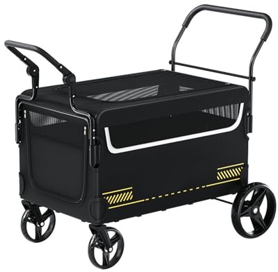 Hundebuggy für mittelgroße und große Hunde, großer Haustier-Kinderwagen, Outdoor-Reise-Hundewagen, verstellbarer Griff, Gewichtskapazität 79,8 kg (schwarz)