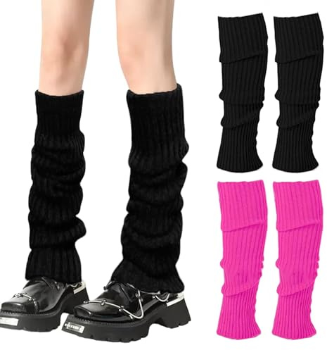 UILYNIU 2 Pares Calentadores Piernas para Mujeres y Niñas Calentadores de Botas Largas de Rodilla Cálidos de Neón para Carnaval Disfraz Fiestas Temáticas