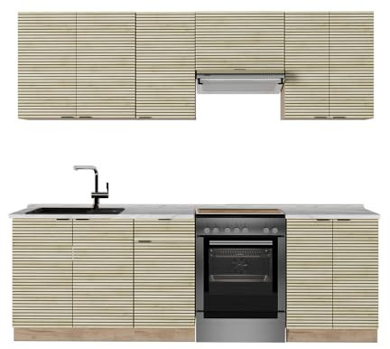 Vicco Küchenzeile Fame-Line, Eiche Paneel/Goldkraft Eiche, 200 cm ohne Arbeitsplatte