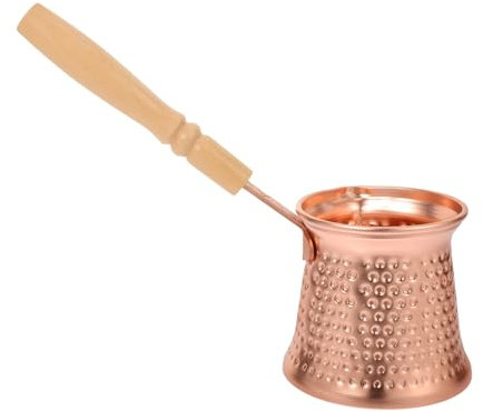 Cabilock Türkische Kaffeekanne Aus Kupferlegierung Und Holz Herdtopf Für Kaffeemaschine Ibrik Mit Griff Für Milchaufschäumen Und Kochen