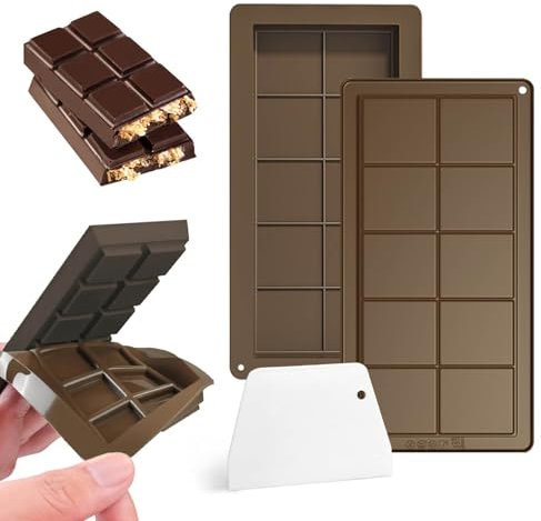 WUGAUWOR 2 Pezzi Stampo Cioccolato Tavoletta in Silicone con 1 Spatola | Sicuro, Resistente al Calore | Stampi per Cioccolato in Silicone Per Praline, Barrette Energetiche, Decorazioni Torte
