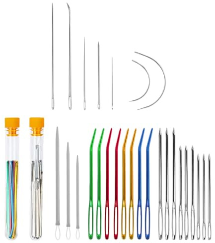 CHROMACRAFT 22 Agujas De Codo Y 7 Agujas De Ojo Grandes, Herramientas De Tejer DIY, Agujas De Tejer Multifuncionales, Agujas De Coser A Mano, Accesorios De Costura
