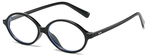 LJCZKA Retro ovala blåljusglasögon dam, runda små blåljusfilter glasögon genomskinliga antireflexglasögon för spelläsning dator, Svart transparent, 53-16-148