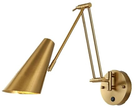 JOUFNING Aplique De Pared Con Brazo Articulado Ajustable, Lámpara De Brazo Articulado Largo, Giratoria, Telescópica Y Plegable, Lámpara De Noche Vintage E27, Creativa Y Regulable(Gold)