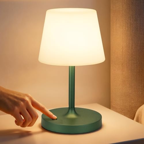 PreeOtti LED Tischlampe Kabellos, Nachttischlampe Touch, Tischlampe Kabellos Akku mit Stufenlos Dimmbar & Memory Funktion, Touch Nachttischlampe Dimmbar für Schlafzimmer, Café, Outdoor, Grün