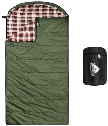AGEMORE Cotton Flannel Sleeping Bag for Adults, Lightweight XXL Cotton Sleeping Bag for Camping Backpacking or Hiking, Water Resistant,3-4 Season Warm & Cool Weather