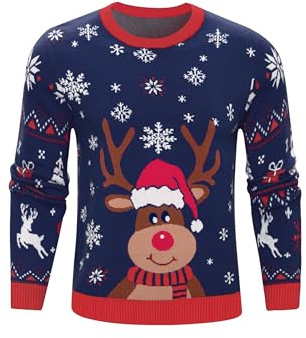 Aseniza Jultröja, herr, jultröja med renmotiv, rolig långärmad tröja för jul, fest, vinter, outfit, S–XXL, blå, M