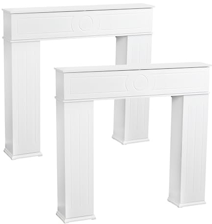 Generisch Kaminschrank Weiß lackierter dreitüriger 2er-Set Kaminschrank Kaminkonsole mit 3 Stauraum Geheimfach dekorative Kaminumrandung aus Holz Deko Kaminrahmen mit Regal Kaminattrappe Schrank