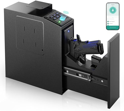 ORARAER Biometric Slider Gun Safe, 4 Unlock Methods, Wall Safe for Home Defense, Mountable Pistol Safe & Lock Box for Nightstand, Desk, Bedside, Truck