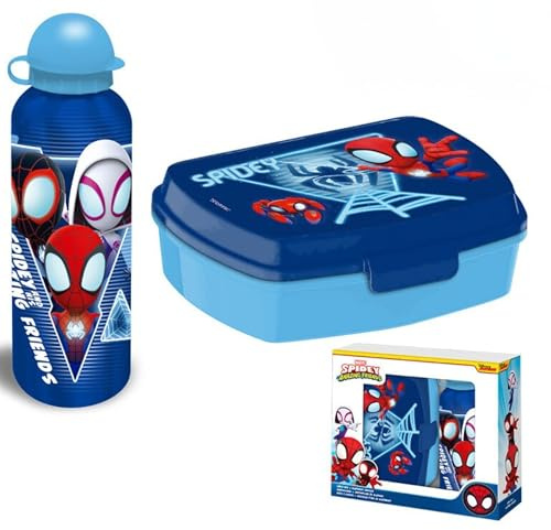 SRV Hub 2Pcs Marvel Spidey Lunch Box & Water Bottle Set – 500ml BPA-Free Kids Sports Bottle & Sandwich Lunchbox for School, Travel & Picnic – Boys Lunch Set Christmas Gifts 3+ Years