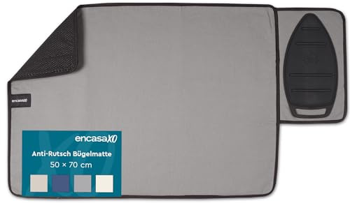 Encasa XO Bügelmatte, rutschfeste Bügelunterlage 70x50 cm | Grau, Hitzebeständige Baumwolle | Faservlies-Polsterung | Integrierte Silikon-Bügelablage | Leicht Faltbar