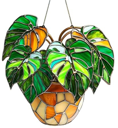 yanwuwa Stained Glass Birds Sunflowers Suncatchers Decors for Window Hanging,Artificial Green Plant Decors for Women,Mom