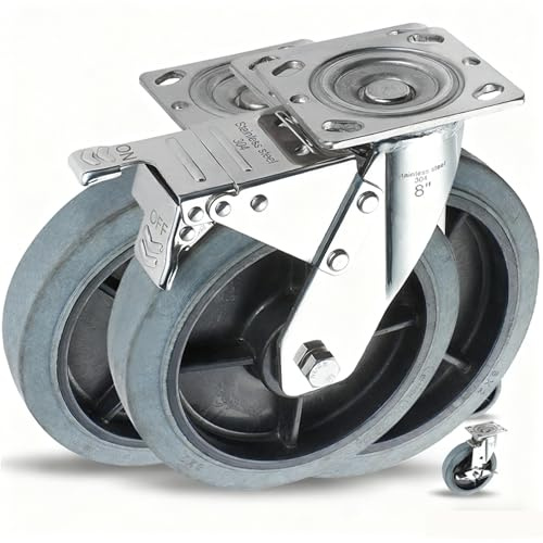 4er-Pack Edelstahlrollen, 4-8 Industrieräder mit Schwenkbremse(881LB(400KG)-Stainless Steel Bearing,8 inch-Swivel)