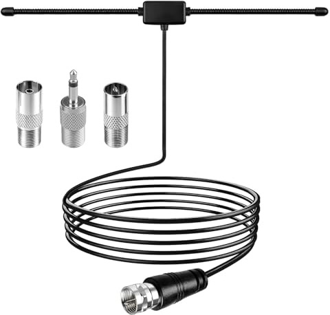 DAB FM Radio Antenne, 75 Ohm Dipolantenne mit 3m Koaxialkabel und F-Stecker für Kristallklaren Empfang Verbessert HiFi-Sound an Stereo-Receiver und AV-Verstärker für Heimkino AV Receiver,Radioempfang
