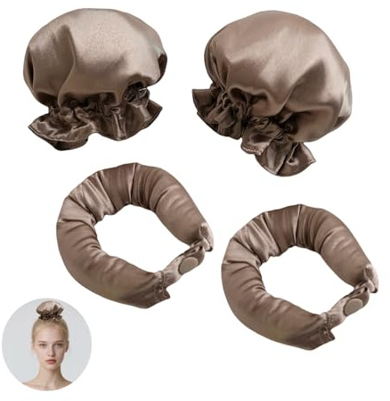 2 Sätze Locken Ohne Hitze, Lockenwickler über Nacht mit 2 Stück Satin-Haargummis Heatless Curls Band Hitzefreier Lockenstäbe Neu Rutschfest für Kurzes Mittleres Langhaarmädchen DIY Overnight Curls